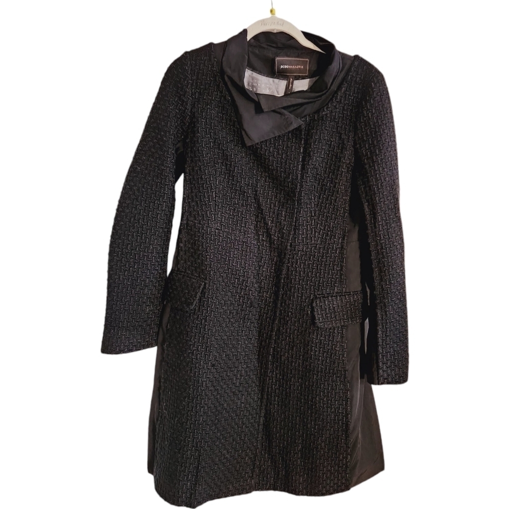 BCBGMaxeria Black Boucle Wool Blend Winter Coat Sz S